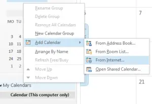 My Calendars Add Calendar From the Internet