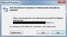 Confirm add iCal to Outlook