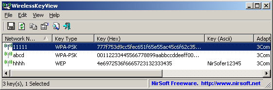 Wireless key view