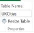 Changing the table name