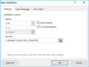 Data Validation for the dynamic sub-menu